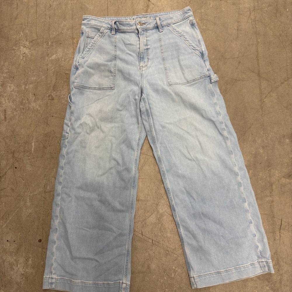 American Eagle Outfitters Light Blue Denim Jeans with Tan Patch